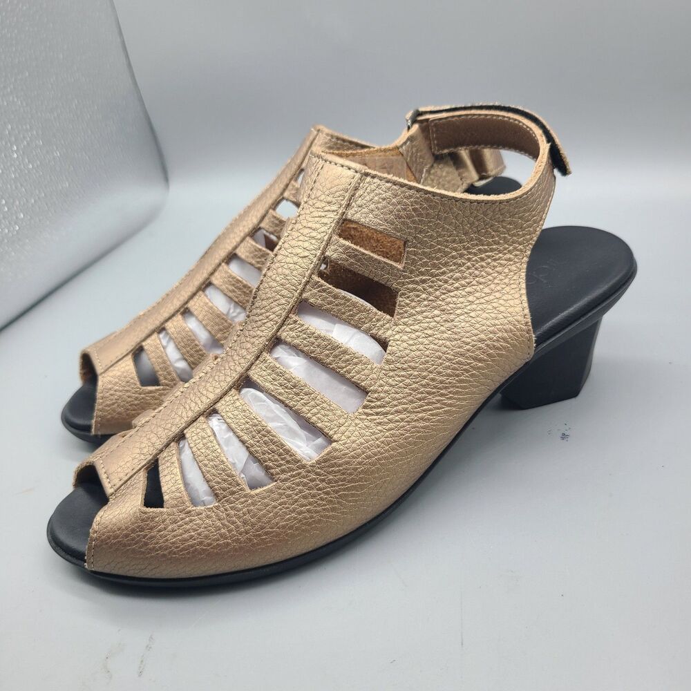 ARCHE ENEXOR women sandals Bronze Leather Cage Heel Slingback sz 9.5-10 40 New